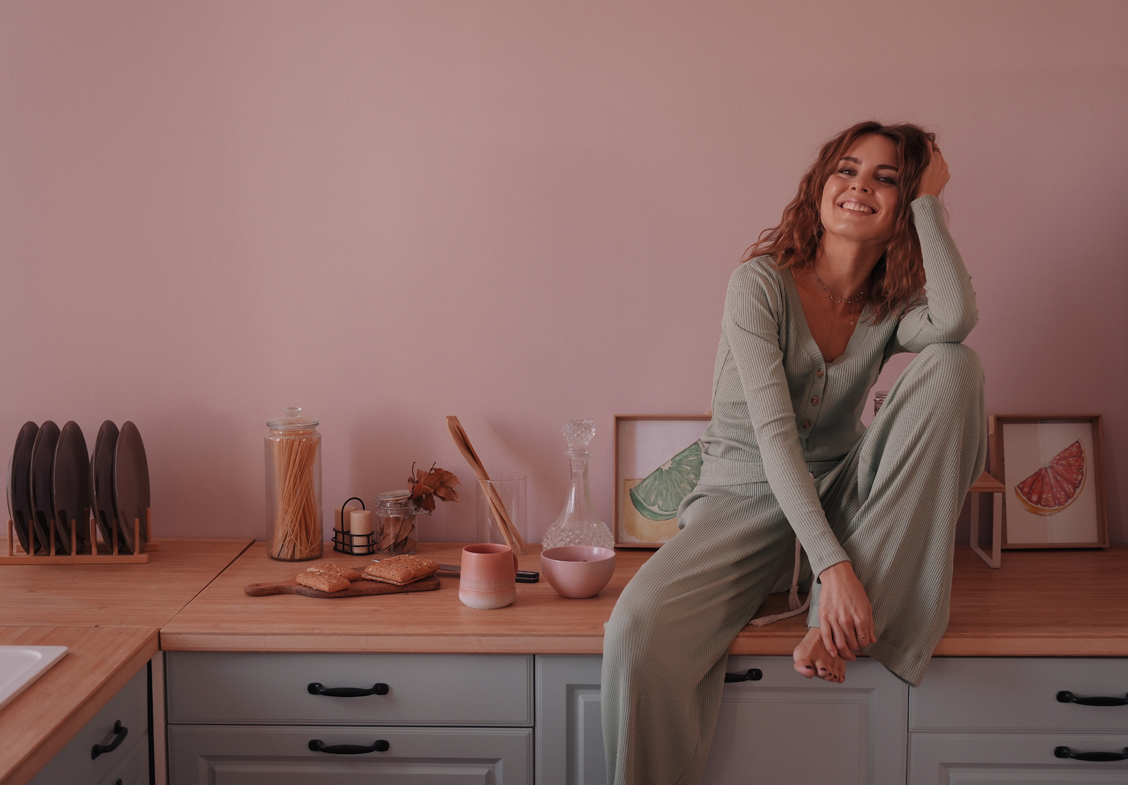 Ribbed pistachio long sleeve and pants set